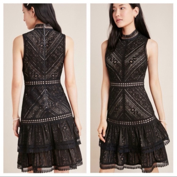Anthropologie Dresses & Skirts - Anthropologie Hailee C Bella Black Lace Detail Midi Dress- Size XS NWT